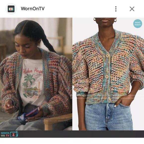 Ulla Johnson Fiora Wool Puff Sleeve Rainbow Cardigan Sweater Sz M / L - Picture 3 of 16